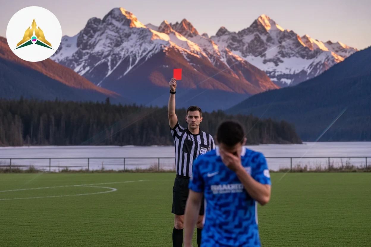 Referee holding a red card during a professional football match